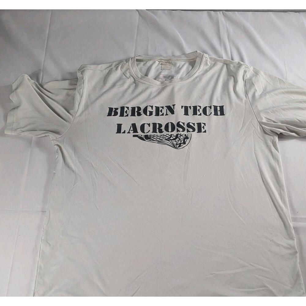 Bergen Tech Lacrosse Shirt M Sport Tek White Gray Performance Athletic Tee